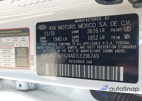 2020 Kia Rio Lx z USA, uszkodzony, nr VIN 3KPA24AD7LE296749